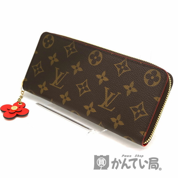 Louis Vuitton Wallet Clemence Red Portefeuille Canvas Brown Monogram - Picture 1 of 6